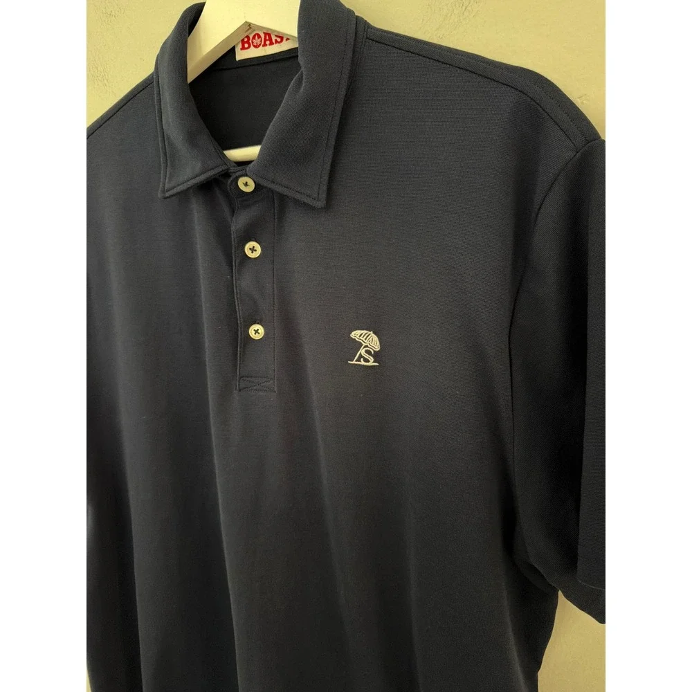 Boast Mens Navy Blue Short Sleeve Cotton Blend Pique Polo Shirt Size Large